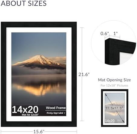 14x20 Poster Frame, Black Wood Frame with 12x18 Mat, 3 Pack
