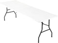 FDW 8FT Plastic Folding Table, Portable with Carrying Handle Perfect for Indoor, Outdoor, Party, Dining, Wedding, Events, Camping, White