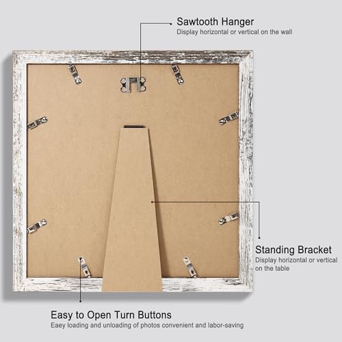 Hongkee 12x12 Picture Frame Set of 4, Made of Made of Glass and Multicolour Wooden Frame, 12 by 12 Photo for Wall or Tabletop - Display Picture 10x10 with Mat or 12x12 Without Mat