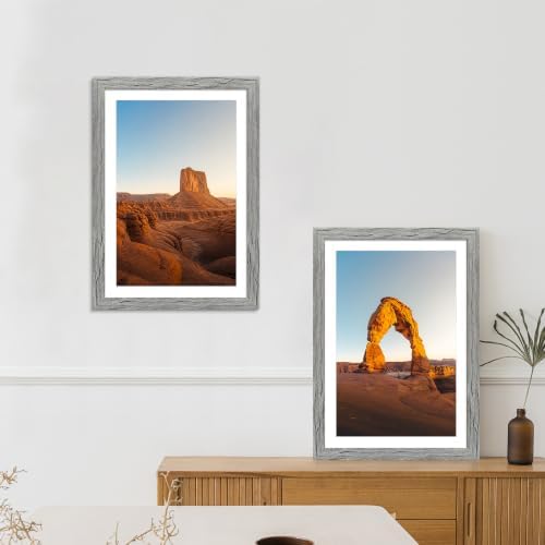 Hongkee 14x20 Frame Set of 4, 14 x 20 Grey Wood Style(Mat 12x18)