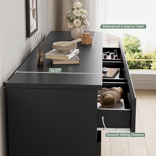 Jocoevol Modern 9 Drawer Dresser for Bedroom, Simply Chest of Drawers, Wood Storage Dresser with Deep Drawers for Living Room Hallway Entryway (Black)