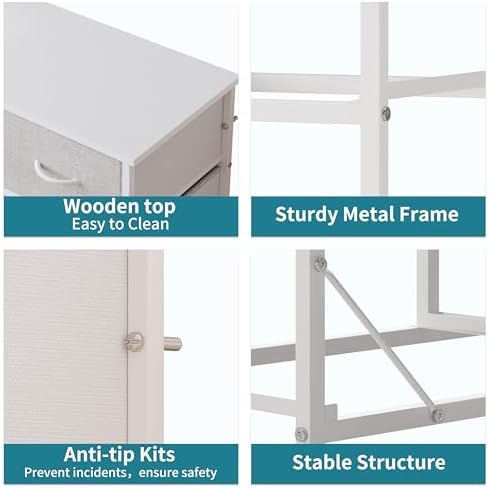 LUMTOK 10 Drawers Dresser with Fabric Bins for Bedroom,Closets，Light Gray