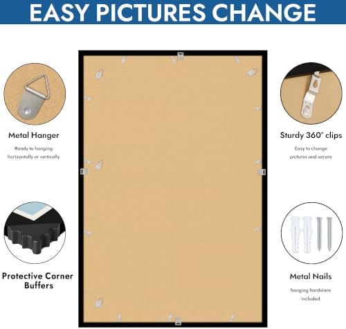 Hongkee 24x36 Poster Frame Set of 4, 24 x 36 Black Wood Style(Mat 20x30)