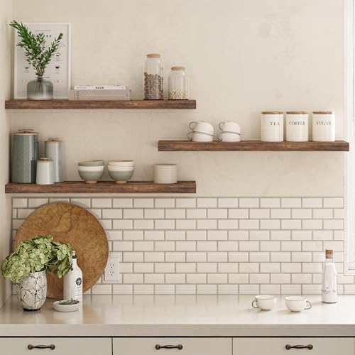 Ballucci Floating Shelves, 36" Long Wall Shelf, Set of 3, Wood Floating Shelves for Wall, Decorative Wall Shelves for Home Office, Living Room, Room Décor, 8" Deep, Set of 3, Rustic Brown