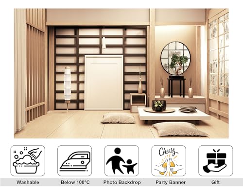 9x9ft Japanese Style Empty Room Backdrop Blank Frame Bonsai Display Photography Background for Studio Shoot and Traditional Home Decorations Tapestry Photo Booth Props - size: 9x9ft
