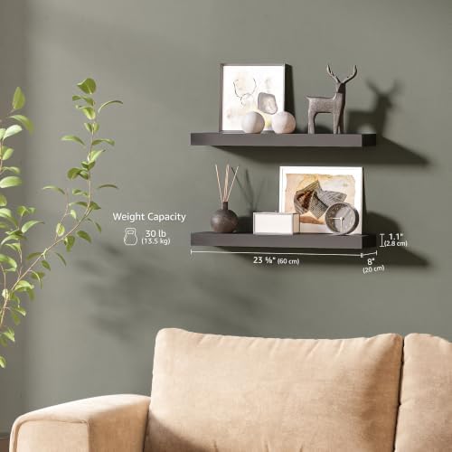 Ballucci Floating Shelf, 2-Pack 24" Black Floating Shelves for Wall, Wood Wall Shelf for Home Décor, Floating Shelves for Bathroom, Living Room, Bedroom, 8" Deep Wall Shelves