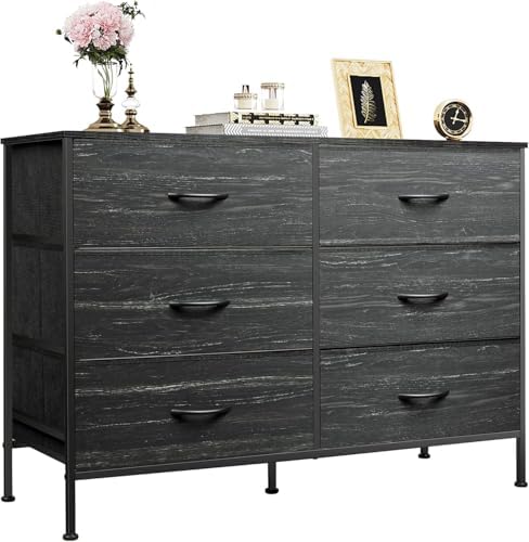 WLIVE Dresser for Bedroom with 6 Drawers, Charcoal Black Wood Grain Print