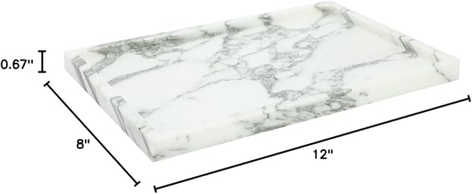 Real Luxurious Natural Marble Vanity Tray Genuine Marble Storage Tray for Home Decor Stone Tray for Bathroom/Kitchen/Vanity/Dresser Non-Resin/(arabescato)