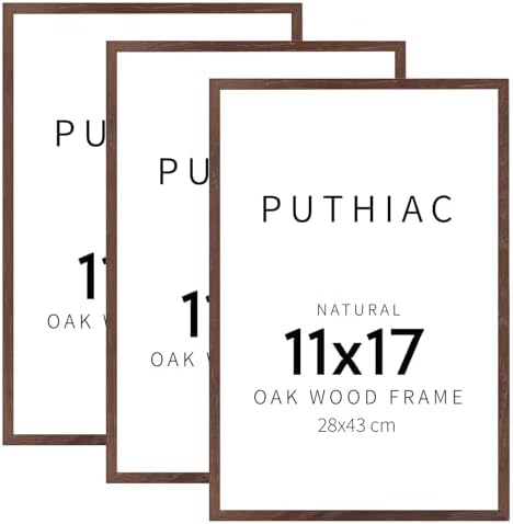 puthiac 11x17 Solid Oak Wood Picture Frames, Walnut, 3 Pack