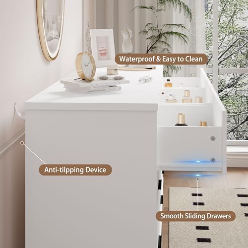 Xixini Dresser for Bedroom, 9 Drawer Wide Modern Chest of Drawers with X-Shaped Sturdy Base, Wood Double Dresser Closet Clothes Storage Organizer, Wooden TV Stand for Living Room, Hallway, White
