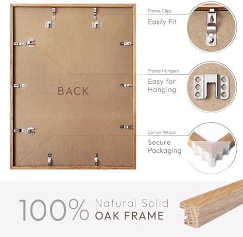 16x20 Picture Frame, Solid Oak Wood 16x20 Frames with Mat to 11x14