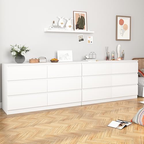 VERYKE White 6 Drawer Dresser for Bedroom,Chest of Drawers with No-Handle Design for Closet,Modern Wood Dresser Bedroom Storage Furniture