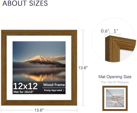 12x12 Poster Frame, Rustic Brown Wood Frame with 10x10 Mat, 3 Pack