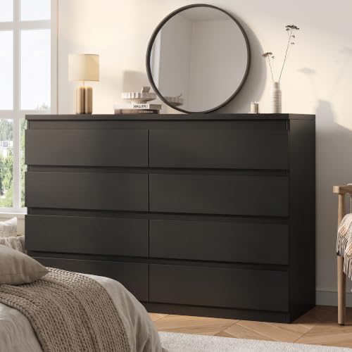 MapleGrace Modern 8 Drawer Dresser, Black