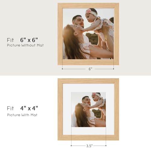 puthiac 6x6 Solid Oak Wood Picture Frames, Natural Oak, 3 Pack