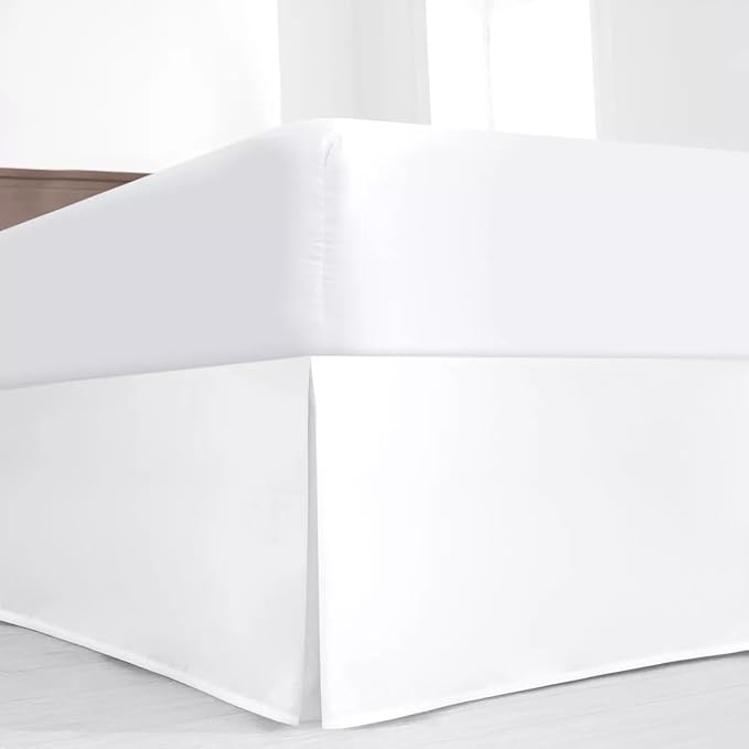 SKY BEDDINGS Luxury Pleated Twin Bed Skirt with Split Corners - 16 Inch Tailored Drop - Pleated Dust Ruffle - Wrinkle-Free 100% Microfiber - Easy Fit, Soft & Durable - White