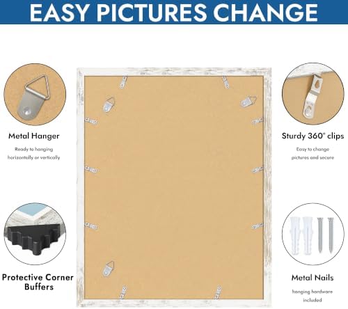 Hongkee 16x20 Frames Set of 4, 16 x 20 Distressed White Wood(Mat 11x14)