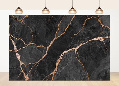 8x6ft Fabric Black Gold Marble Texture Backdrop Luxury Stone Pattern for Design Photography Background Interior Design Party Decorations Home Tapestry Photo Props - size: 8X6ft