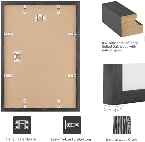 puthiac 11x17 Solid Oak Wood Picture Frame, Black, 1 Pack