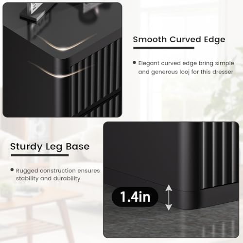 Standifurno Black 8 Drawers Dresser for Bedroom, 48" Wide Wooden Tall Chest of Drawers with Curved Modern Profile Design, Fluted Dresser TV Stand, Wood Closet Clothes Storage Drawer Organizer