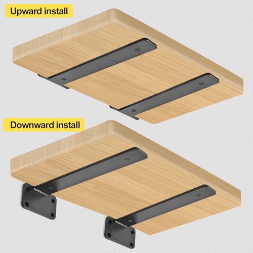 4 Pack - 10 inch Black Hidden L Shelf Bracket (1/5 Inch Thicked) Iron Floating Shelf Brackets Rustic Industrial Metal Brackets for Shelf Support - size: 10 Inch, style: Black 4 Pack