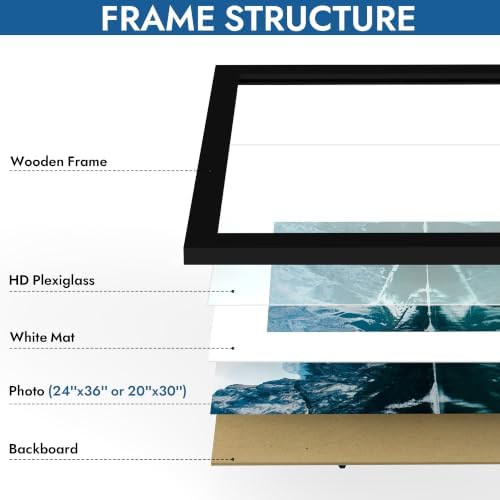 Hongkee 24x36 Poster Frame Set of 4, 24 x 36 Black Wood Style(Mat 20x30)