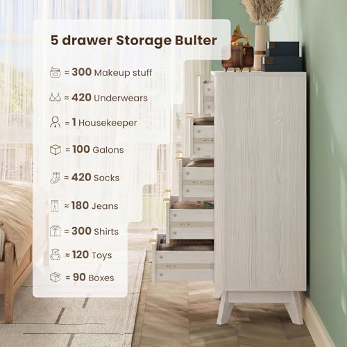 47" Wide Fluted 6 Drawers Dresser for Bedroom,Curved Edge,White