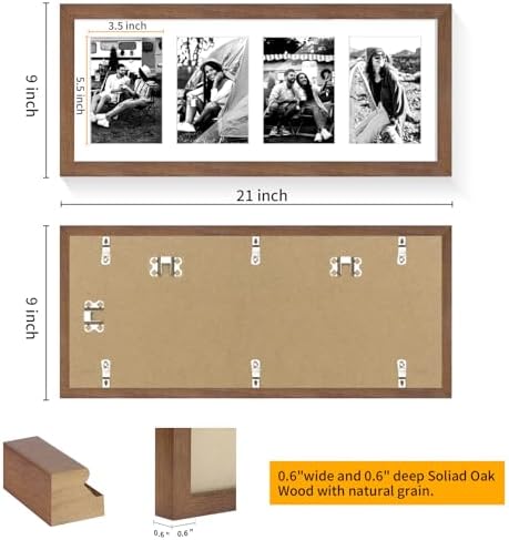 puthiac 8x20 Oak Wood Picture Frame 4Pcs 4x6 Photo Frame, Walnut, 1 Pack