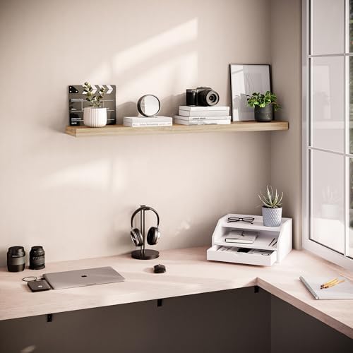 Ballucci Floating Shelf, 48" Wood Wall Shelf with Invisible Brackets for Bathroom, Living Room, Bedroom, Kitchen, Nursery, 8" Deep, Oak Finish