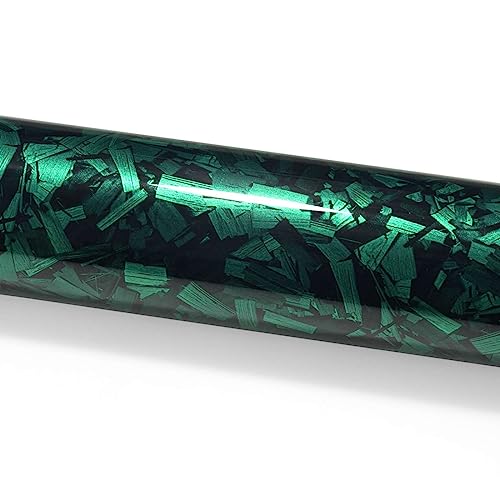 PET Marble Forged Carbon Fiber Textured Gloss Emerald Green Vinyl Wrap Auto Car Sticker Decal Film Sheet Bubble Free Air Release Technology with Tool Set 5FTx25FT - size: 5FT x 25FT