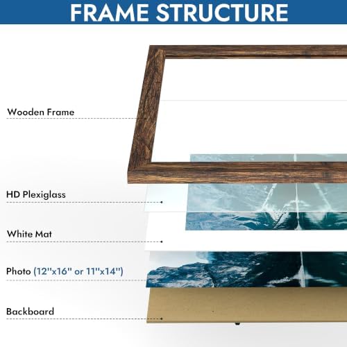 Hongkee 12x16 Picture Frame Set of 4, 12 x 16 Rustic Brown Wood(Mat 11x14)