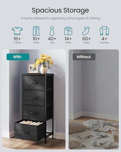 SONGMICS Dresser for Bedroom, Tall Dresser with 4 Fabric Drawers