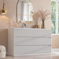 Standifurno White Fluted Dresser for Bedroom with 6 Drawers, 48" Wide Modern Curved Chest of Drawers, Wooden Dresser TV Stand, Wood Closet Clothes Storage Organizer for Living Room