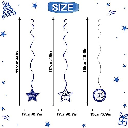 Happy 10th Birthday Blue & Silver Glitter Swirls Streamers Party Decorations - 15 Pcs 10th Birthday Hanging Swirls Streamers Kit,Cheers to Ten Years Old Bday Party Sign.