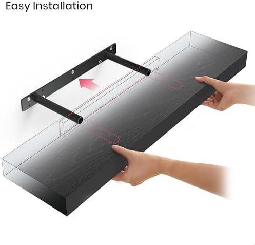 Ballucci Floating Shelf, 2-Pack 24" Black Floating Shelves for Wall, Wood Wall Shelf for Home Décor, Floating Shelves for Bathroom, Living Room, Bedroom, 8" Deep Wall Shelves