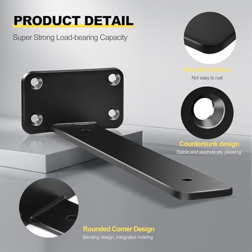 4 Pack - 4 inch Black Hidden L Shelf Bracket (1/5 Inch Thicked) Iron Floating Shelf Brackets Rustic Industrial Metal Brackets for Shelf Support - size: 4 Inch, style: Black 4 Pack