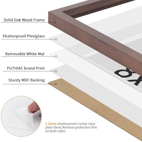 puthiac 8x12 Solid Oak Wood Picture Frames, Walnut, 3 Pack