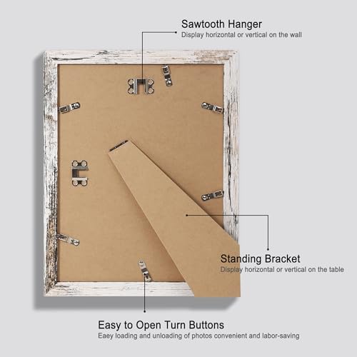 Hongkee 9x12 Picture Frame Set of 4, Made of Glass and Distressed White Wooden Frame - Display Picture 6x8 with Mat or 9 x 12 Without Mat, 9 by 12 Photo for Wall or Tabletop