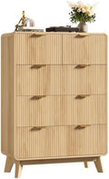 QUW Fluted 5 Drawers Dresser for Bedroom, Modern 40.2" Tall Drawer Dressers with Metal Handle, Wooden Chest of Dresser for Living Room, Hallway, Solid Wood Legs, Curved Profile Design, Natural Oak