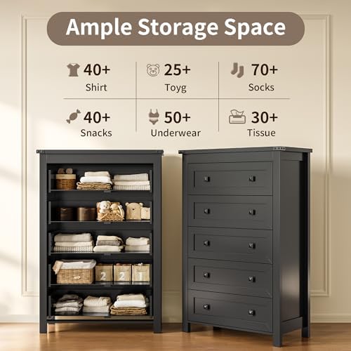 Xixini 45.5" Tall 5-Drawer Dresser for Bedroom, Chest of Drawers, Black
