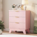Xixini Fluted Dresser for Bedroom with 3 Drawers, 24" Wide Modern Chest of Drawers with Metal Handle, Wooden Dresser TV Stand, Wood Closet Clothes Storage Organizer for Living Room, Hallway, Pink