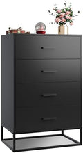 WLIVE Black Dresser for Bedroom with 4 Drawers, Tall Dresser with Sturdy Metal Frame, Wood Chest of Drawers for Closet, Living Room, Hallway