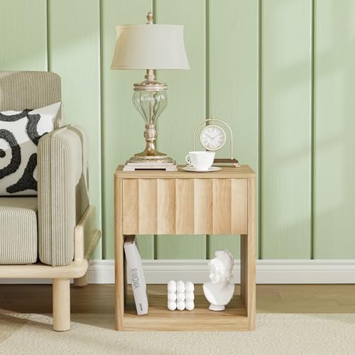 Bifins Fluted Small Nightstand Set of 2, Natural