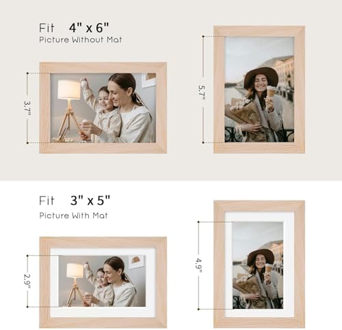 puthiac 4x6 Solid Oak Wood Picture Frames, Natural Oak, 3 Pack