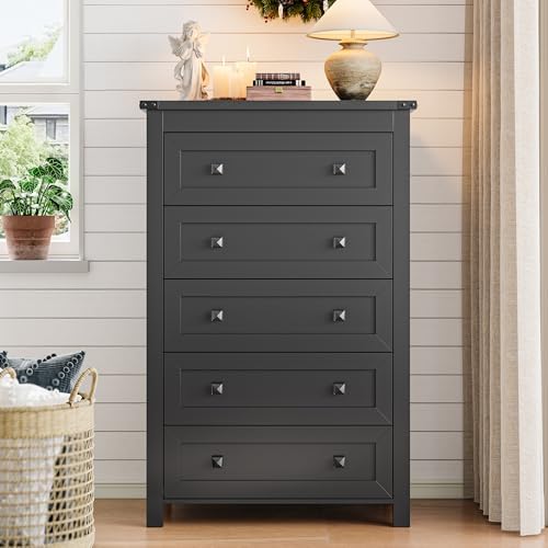 Xixini 45.5" Tall 5-Drawer Dresser for Bedroom, Chest of Drawers, Black