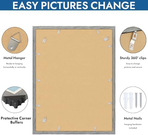 Hongkee 18x24 Frame Set of 4, 18 x 24 Grey Wood Style(Mat 16x20)