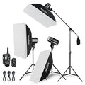 Godox 750W Professional Studio Strobe Flash Light Kit, 3-Light Godox Strobe Lighting Kit for Photography, 3x250W 5600K Monolights with Strobe Trigger, Softbox, Light Stands, Boom Arm