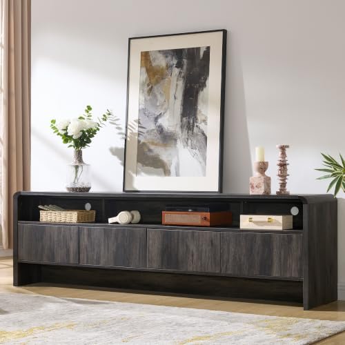 AMERLIFE 70" Modern Curved TV Stand with Storage for TVs Up to 80"