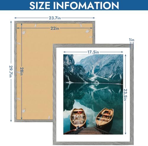 Hongkee 22x28 Frame Set of 4, 22 x 28 Grey Wood Style(Mat 18x24)