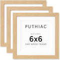 puthiac 6x6 Solid Oak Wood Picture Frames, Natural Oak, 3 Pack